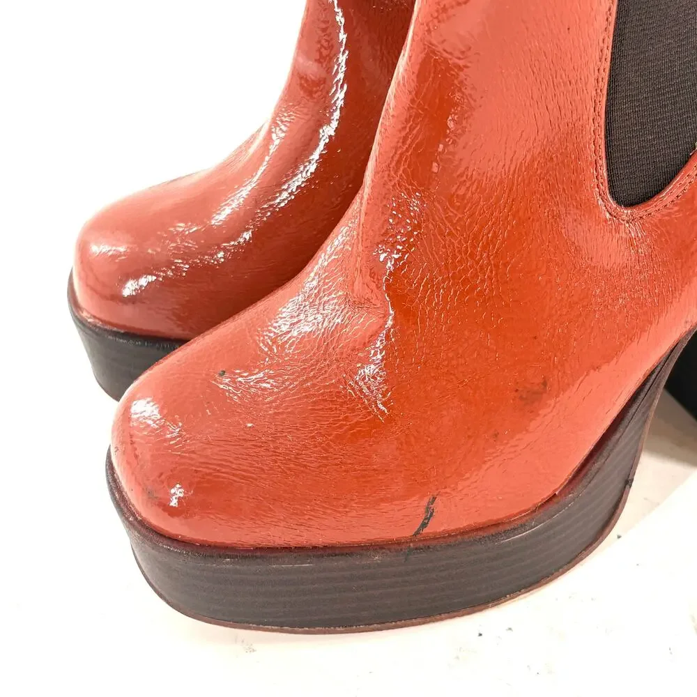 Sam Edelman Circus Stace Platform Booties 7 Cognac Brown Patent Ankle Boots